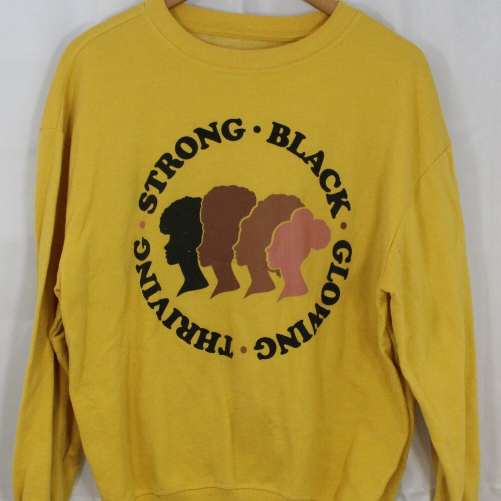 Mighty Fine Small Cotton Blend Yellow Strong Black Woman Crew Neck Sweater